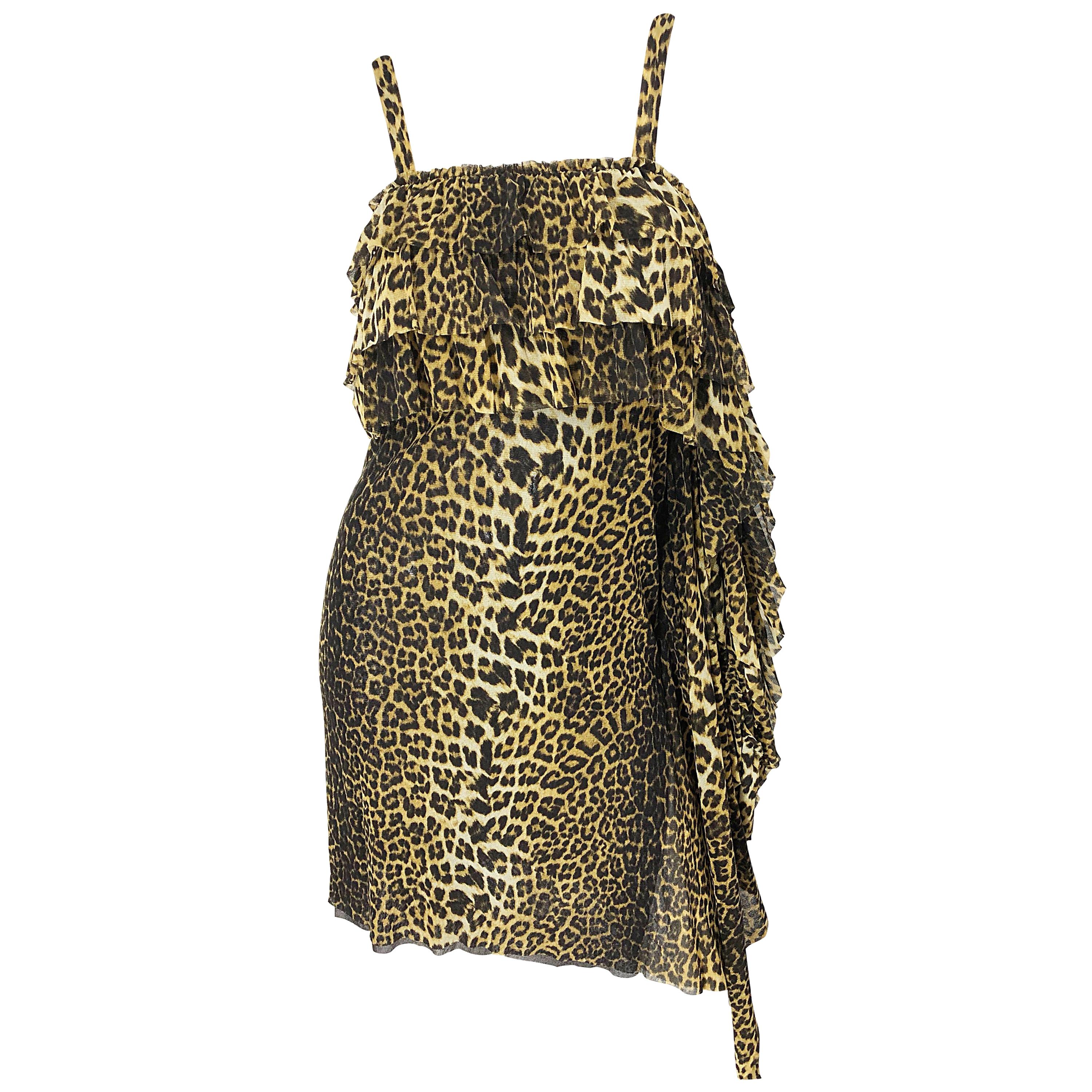 Vintage Jean Paul Gaultier 1990s Leopard Cheetah Animal Print 90s Sash Dress For Sale