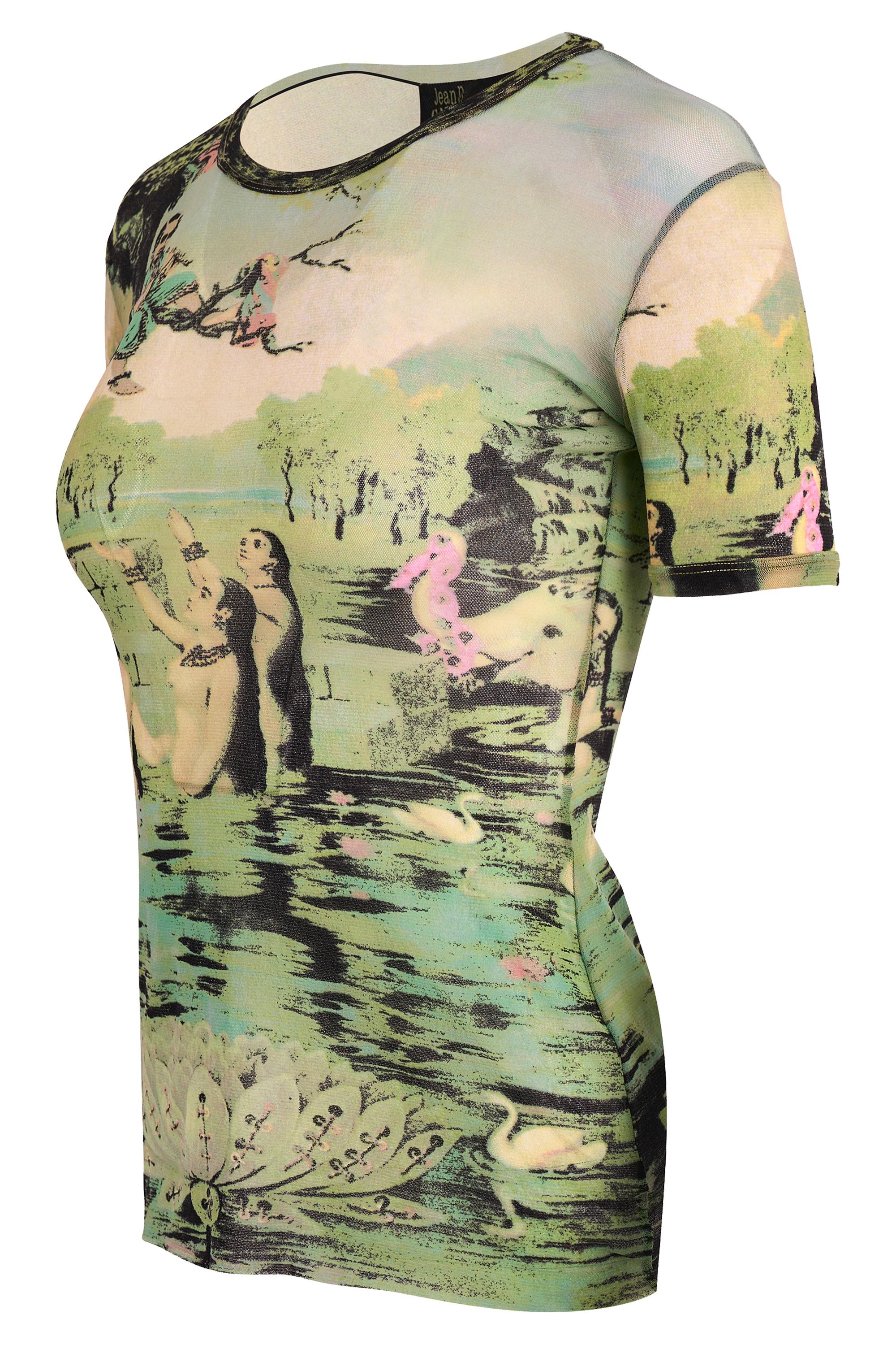 Vintage Jean Paul Gaultier 1998 Krishna print mesh top. Features iconic 