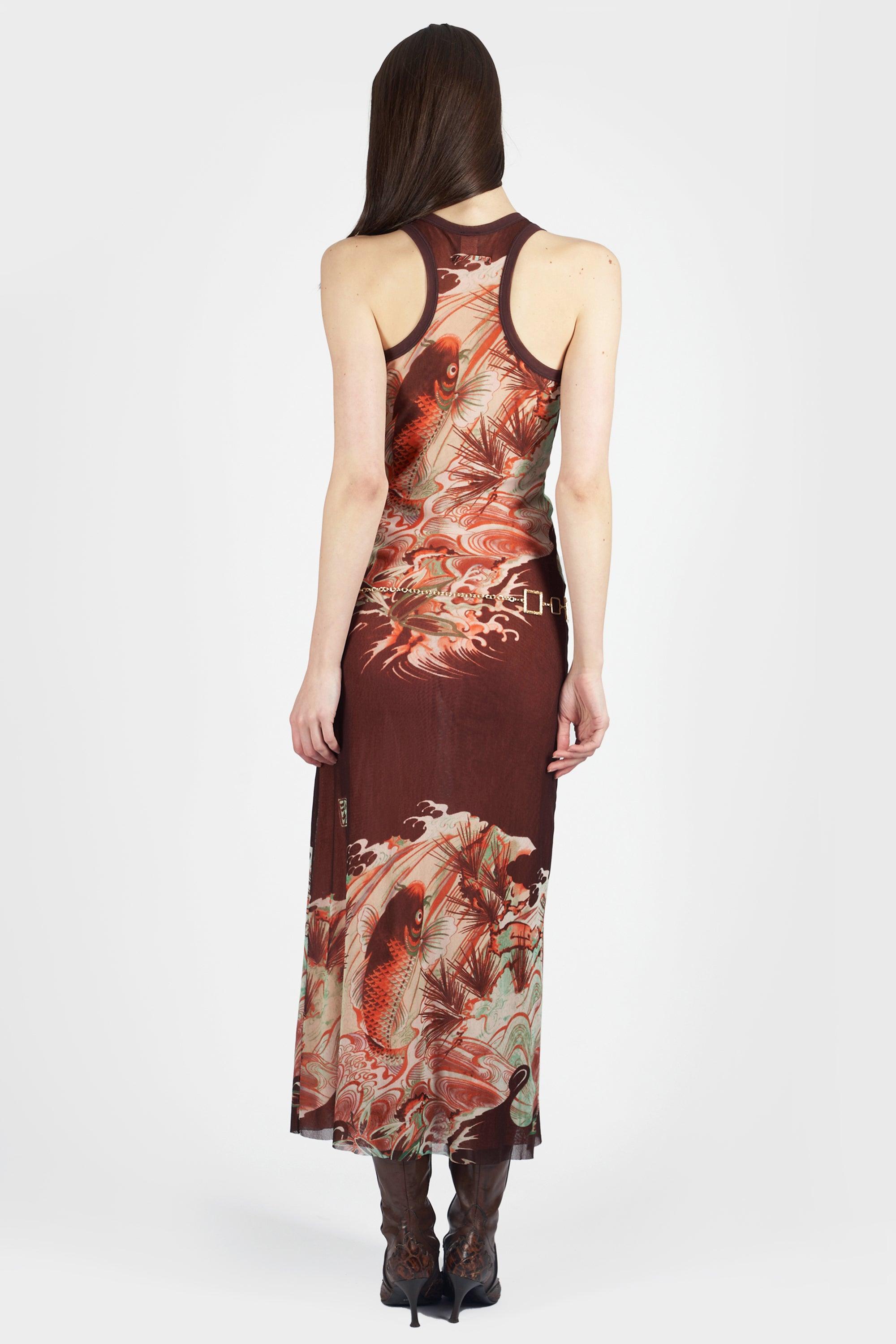 Robe Vintage Jean Paul Gaultier 2000's Koi Tattoo Mesh Dress Excellent état - En vente à London, GB