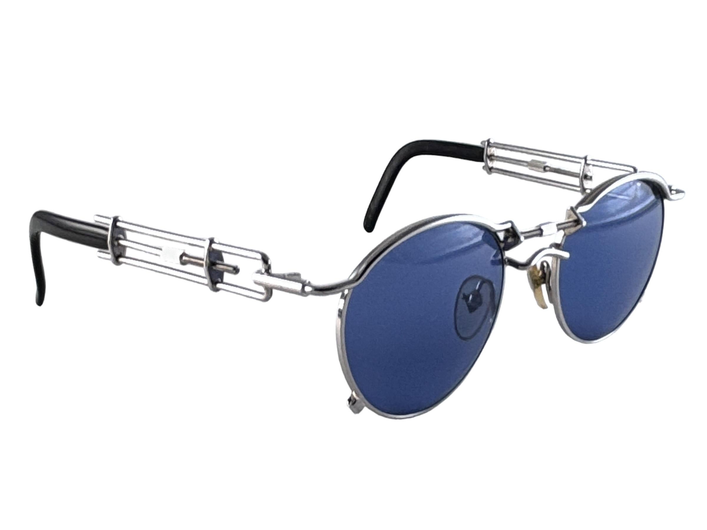 Lunettes de soleil vintage Jean Paul Gaultier 56 0174, verre rond bleu 1990's Japan Unisexe en vente
