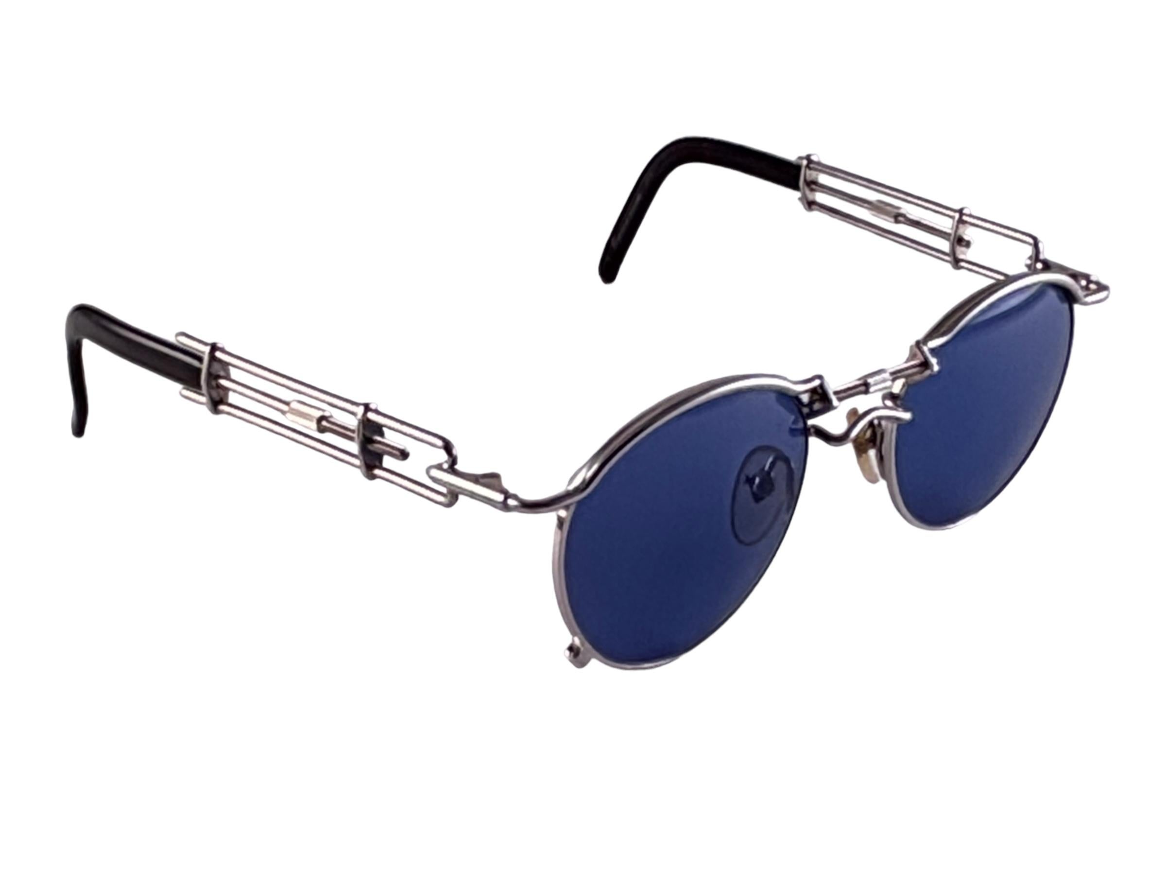 Lunettes de soleil vintage Jean Paul Gaultier 56 0174, verre rond bleu 1990's Japan en vente 1