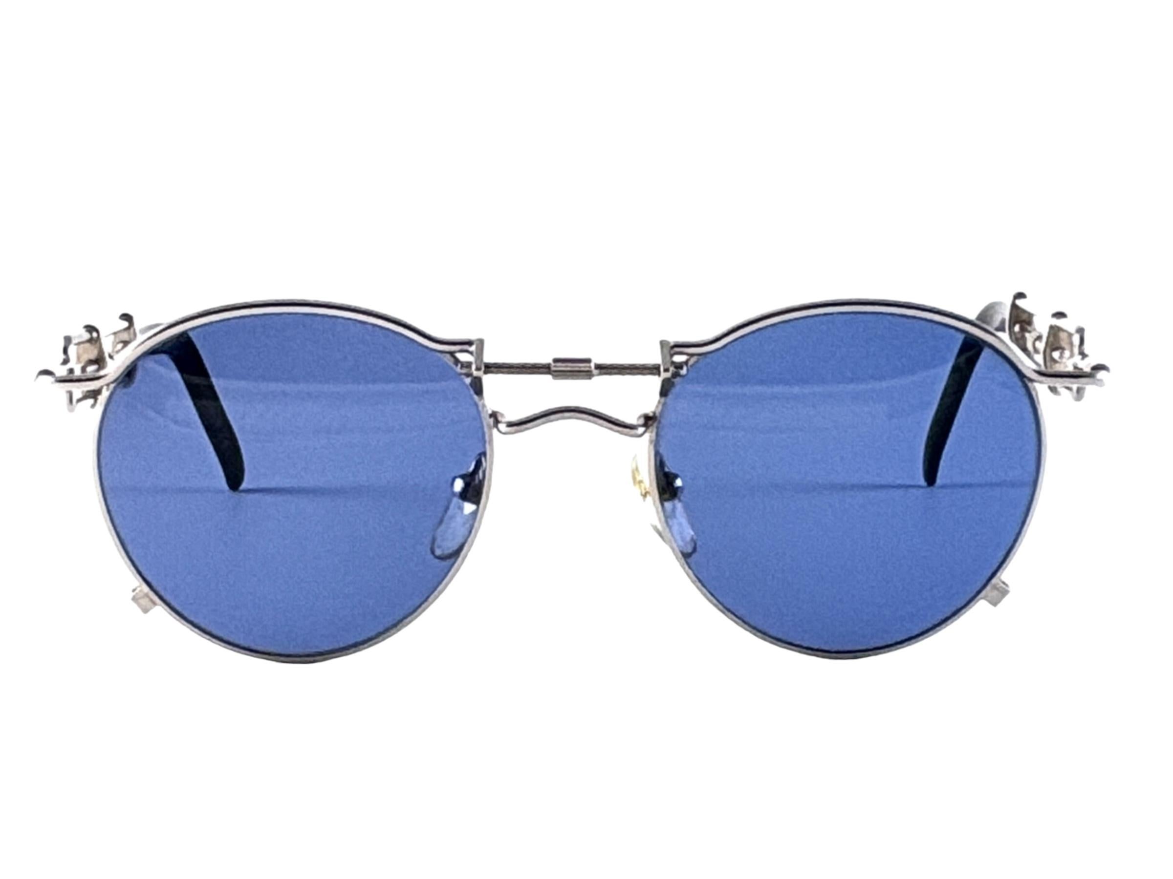 Lunettes de soleil vintage Jean Paul Gaultier 56 0174, verre rond bleu 1990's Japan en vente 3