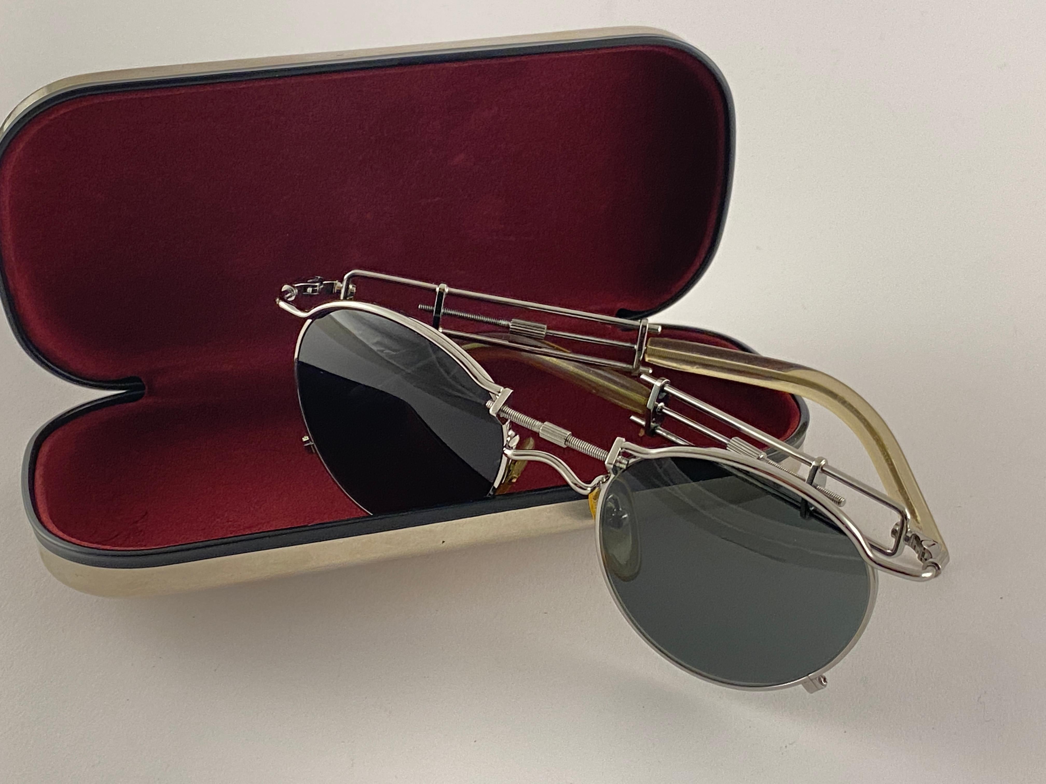 Black Vintage Jean Paul Gaultier 56 0174 Round Grey Lens 1990's Sunglasses Japan For Sale