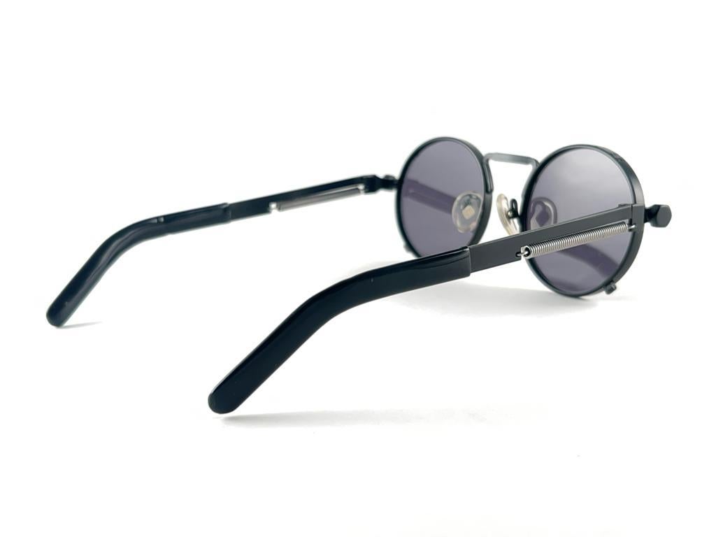 Vintage Jean Paul Gaultier 56 8171 Round Black Matte Dark Purple Lens 1990 Japan For Sale 6