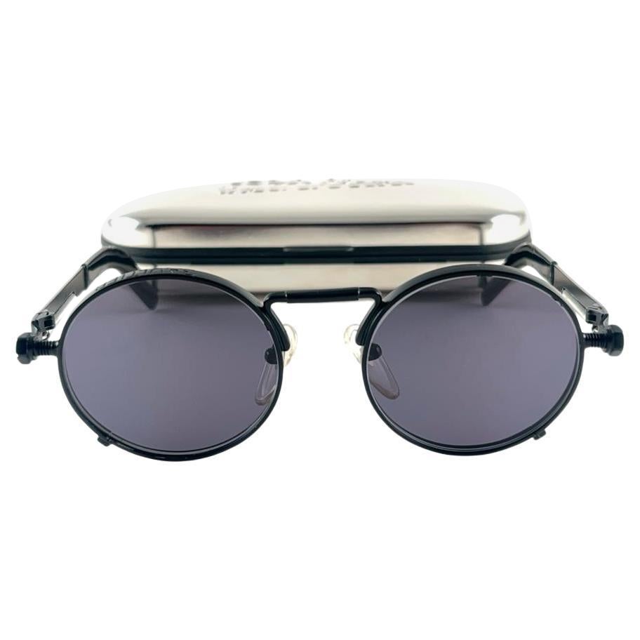 Vintage By Jean Paul Gaultier 56 8171 Runde schwarz matt dunkel lila Linse 1990 Japan