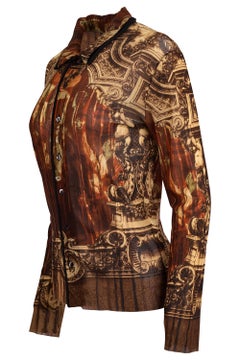 Vintage Jean Paul Gaultier A/W 1998 Gothic Church Print Mesh Shirt