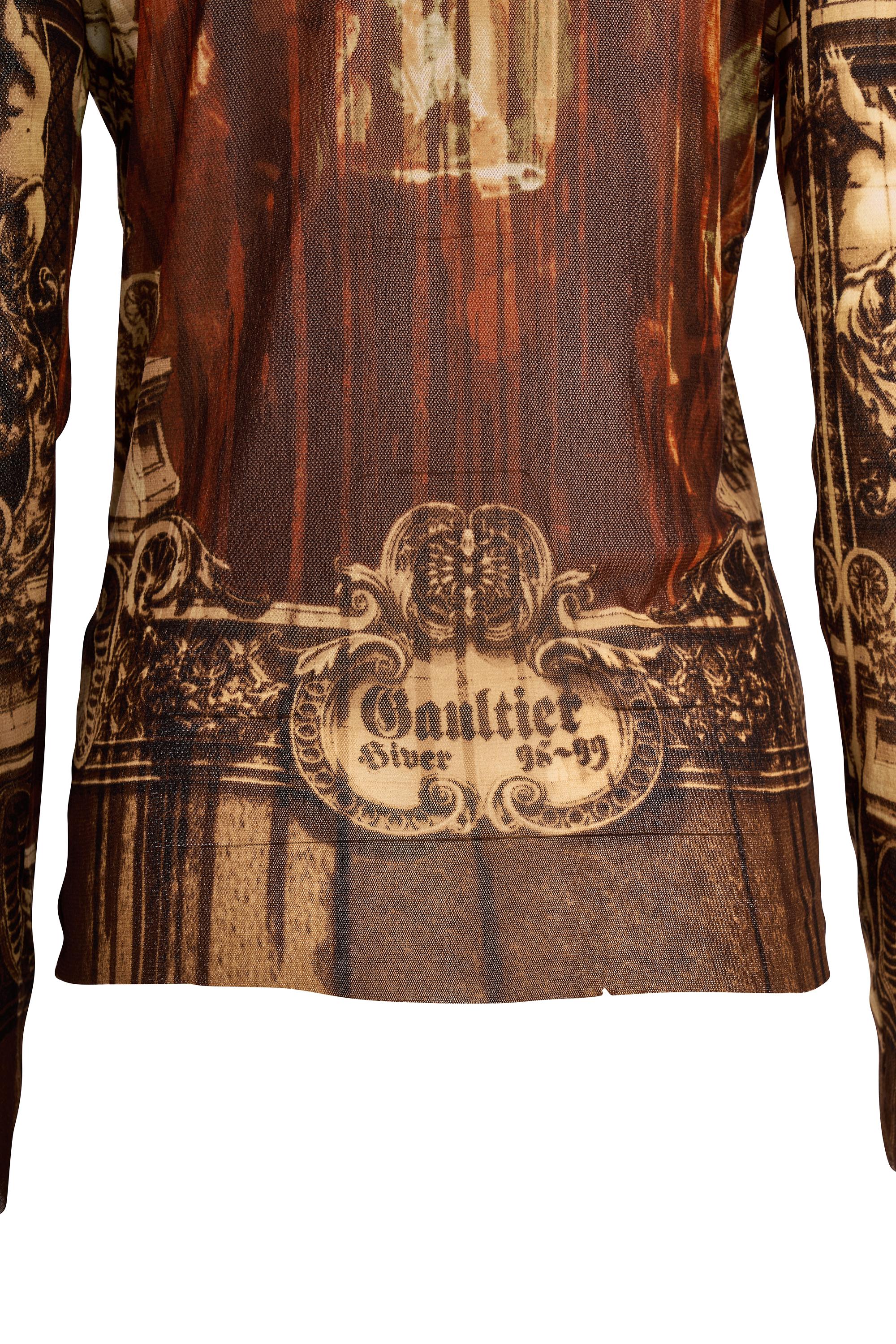 Vintage Jean Paul Gaultier A/W 1998 Gothic Church's Print Mesh Shirt Excellent état - En vente à London, GB