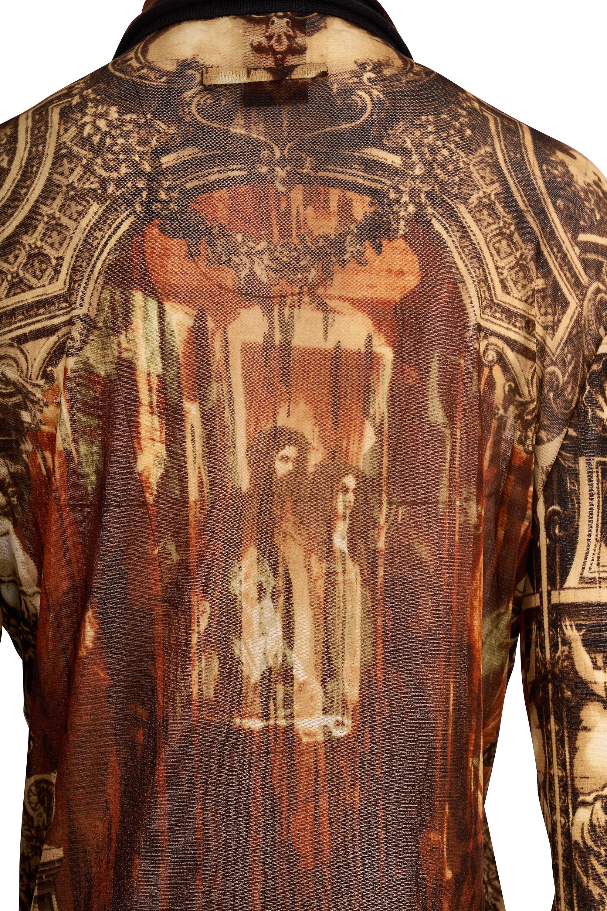 Vintage Jean Paul Gaultier A/W 1998 Gothic Church's Print Mesh Shirt en vente 1