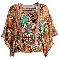 Vintage Jean Paul Gaultier Angel Sleeve Mesh Blouse Abstract Print Italy Size L