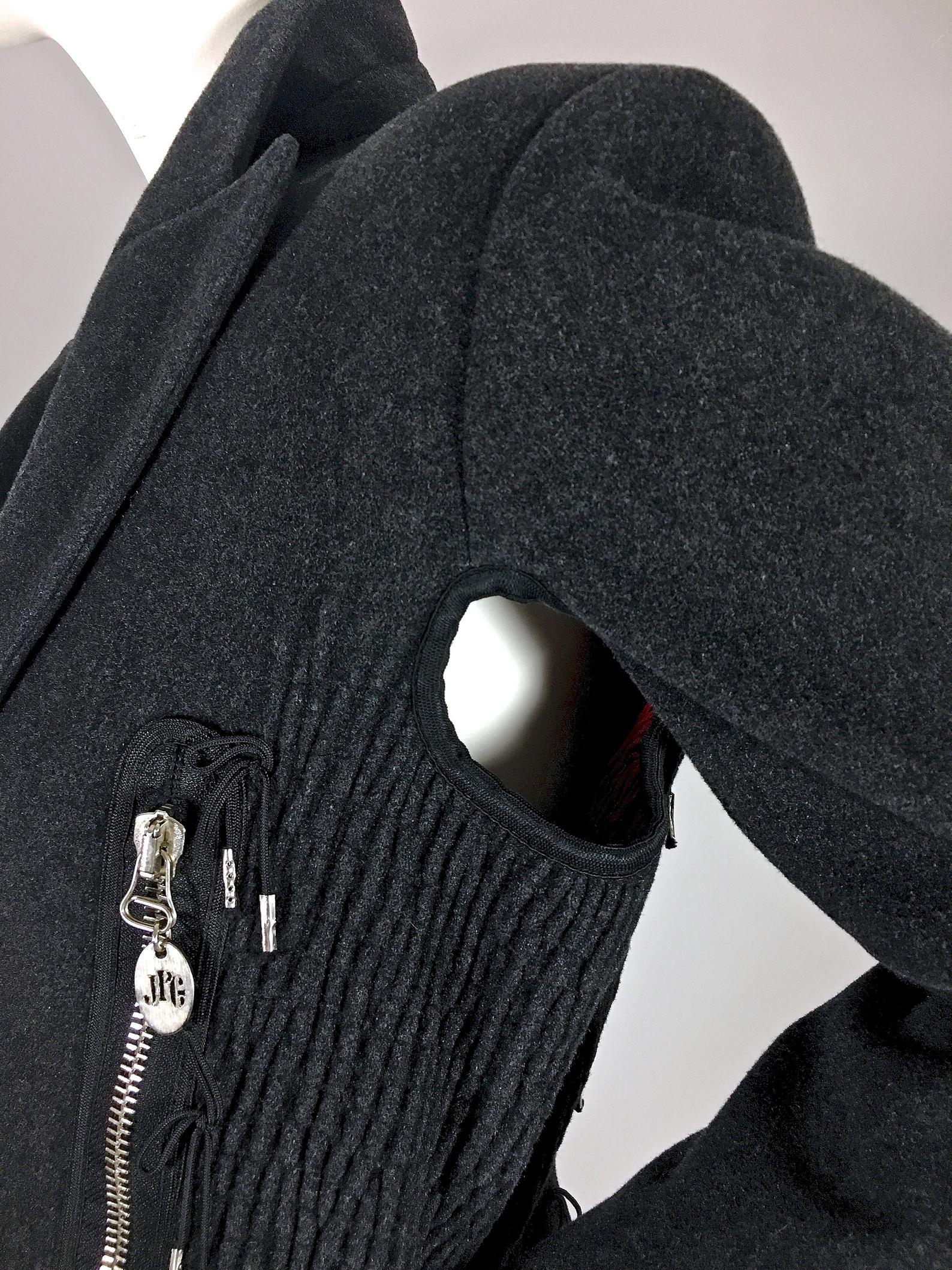 Black Vintage JEAN PAUL GAULTIER Avant Garde Zippered Arm Hole Wool Blazer Jacket For Sale