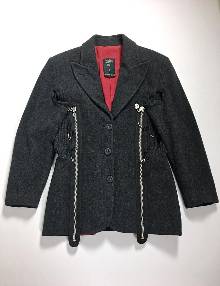 Vintage JEAN PAUL GAULTIER Avant Garde Zippered Arm Hole Wool Blazer Jacket For Sale 4
