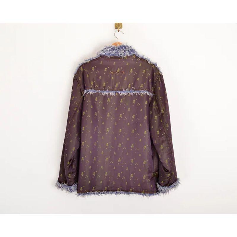Vintage Jean Paul Gaultier AW 1995 Skull Jacquard Purple Satin Fuzzy Fur Jacket For Sale 1