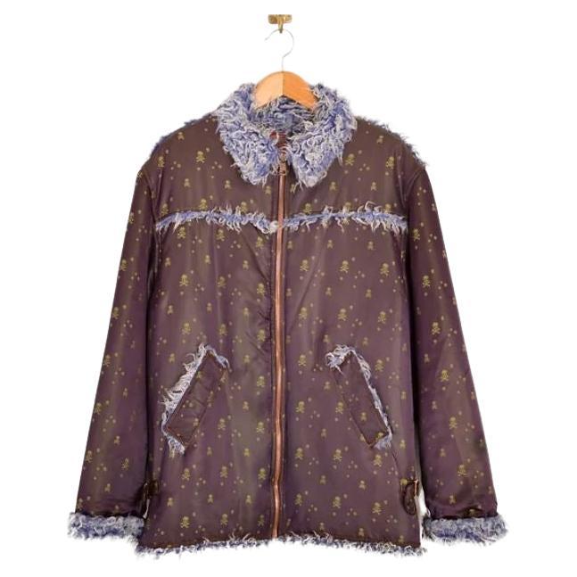 Vintage Jean Paul Gaultier Jeans AW 1995 Skull Jacquard Purple Satin Fuzzy Fur Jacket in vendita