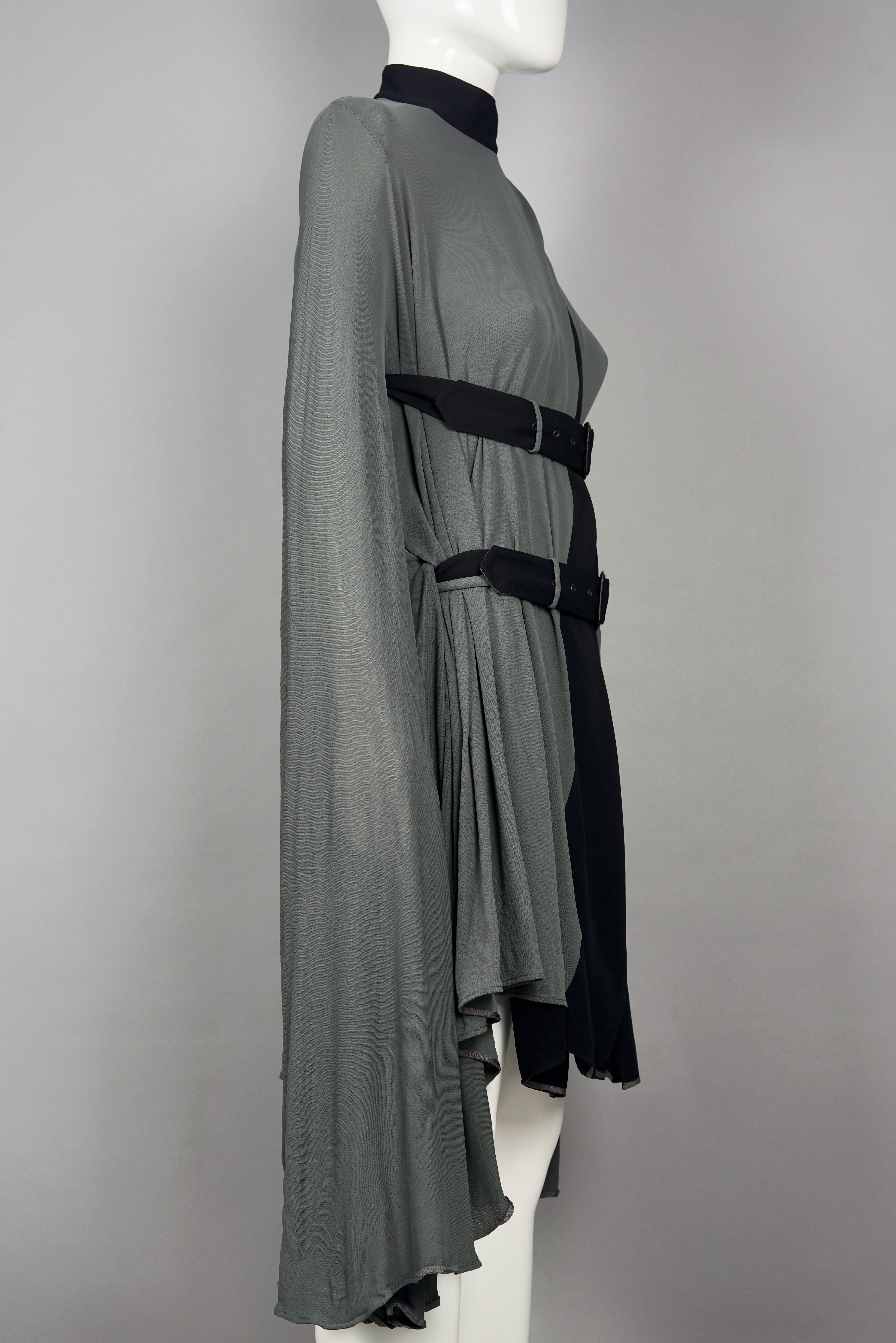 Women's Vintage JEAN PAUL GAULTIER Belted Bondage Gray Cape Dress For Sale