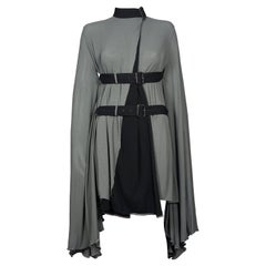 Vintage JEAN PAUL GAULTIER Belted Bondage Gray Cape Dress