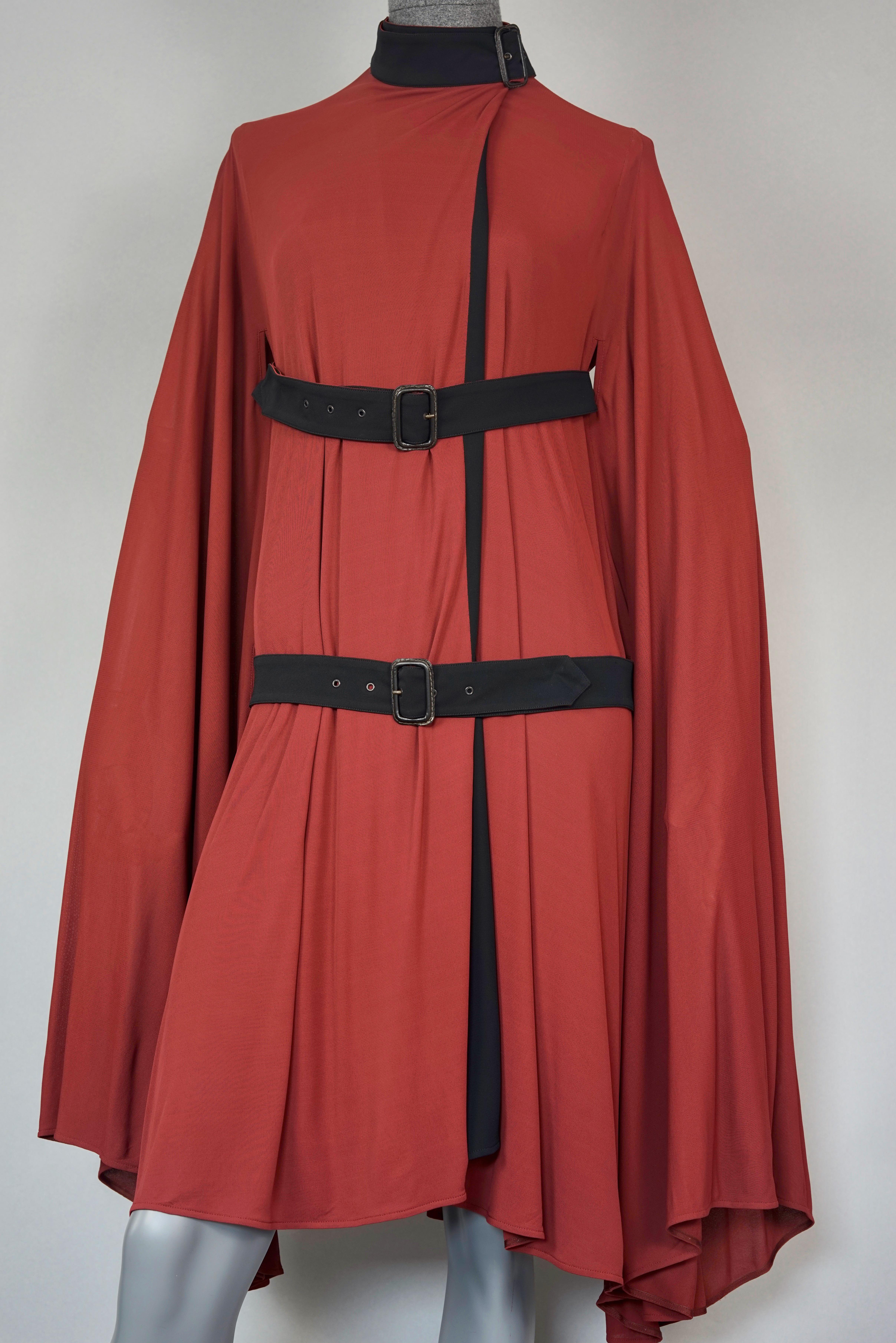 Women's Vintage JEAN PAUL GAULTIER Belted Bondage Rust Cape Dress