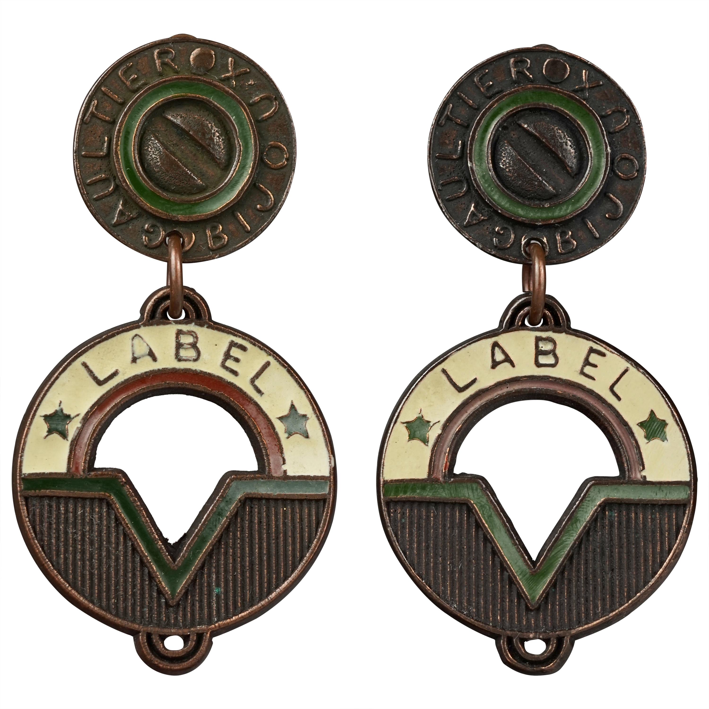 Vintage JEAN PAUL GAULTIER Bijoux Label Enamel Steampunk Earrings For Sale  at 1stDibs