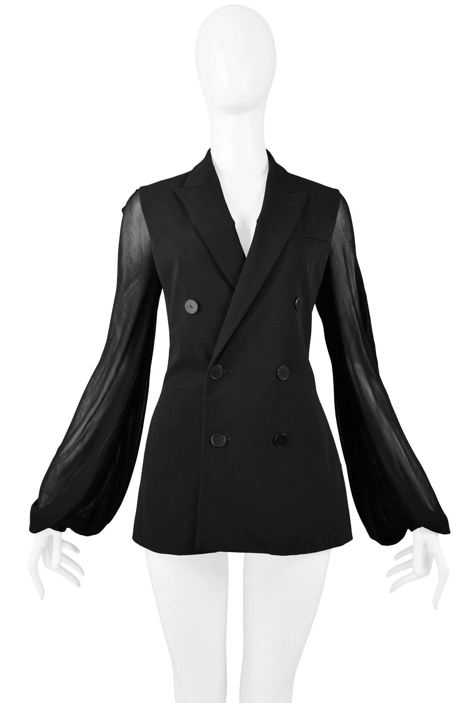 Vintage Jean Paul Gaultier black double breasted fitted blazer jacket with sheer mesh bishop sleeves.

Excellent Vintage Condition.

Size IT 40