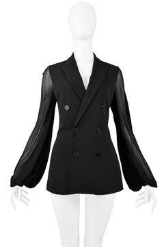 Vintage Jean Paul Gaultier Black Double Breasted Blazer Jacket w/ Mesh Sleeves