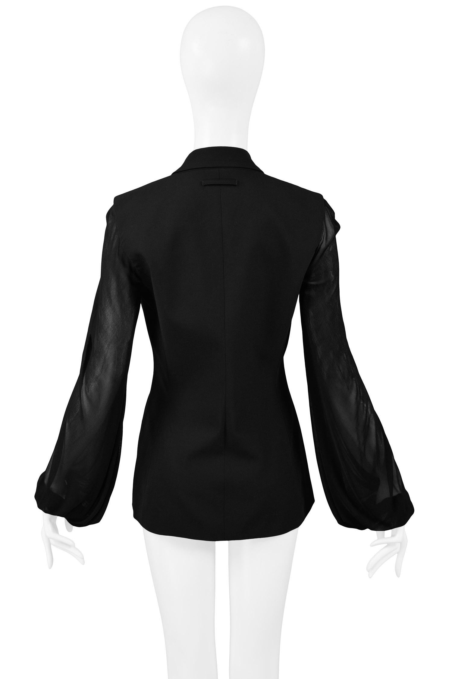 black blazer with mesh sleeves
