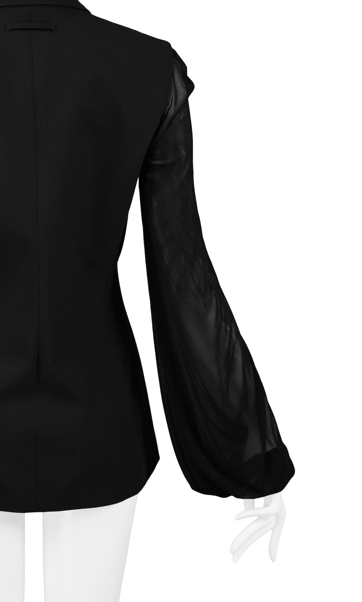 black blazer with sheer sleeves