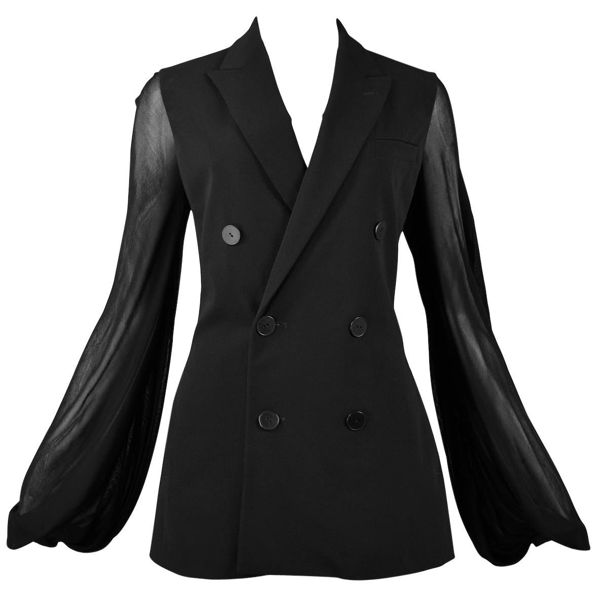 Vintage Jean Paul Gaultier Black Double Breasted Blazer Jacket w/ Mesh Sleeves