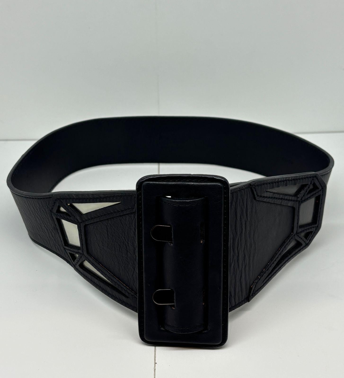 Vintage Jean Paul Gaultier Black Leather Geometric PVC Waist Belt For Sale 1