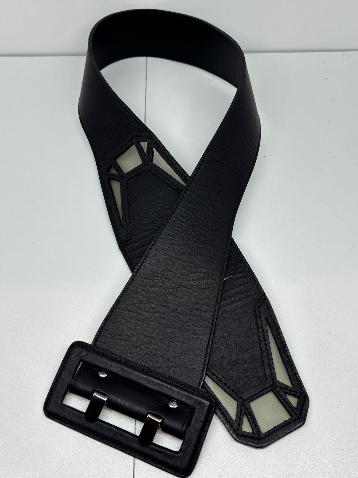 Vintage Jean Paul Gaultier Black Leather Geometric PVC Waist Belt For Sale 2
