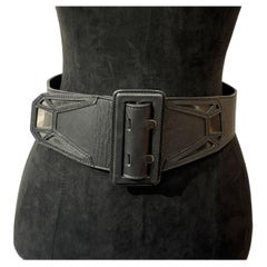 Vintage Jean Paul Gaultier Cinturón de cuero negro de PVC geométrico