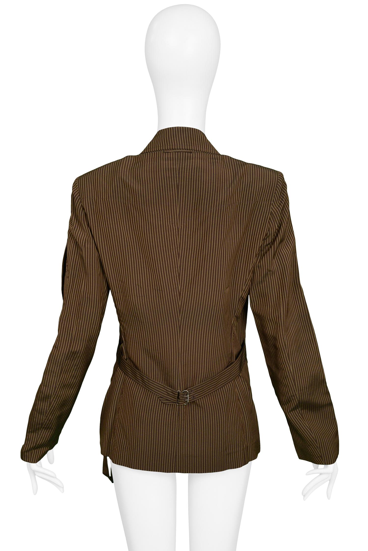 Black Vintage Jean Paul Gaultier Brown Pinstripe Utility Blazer Jacket