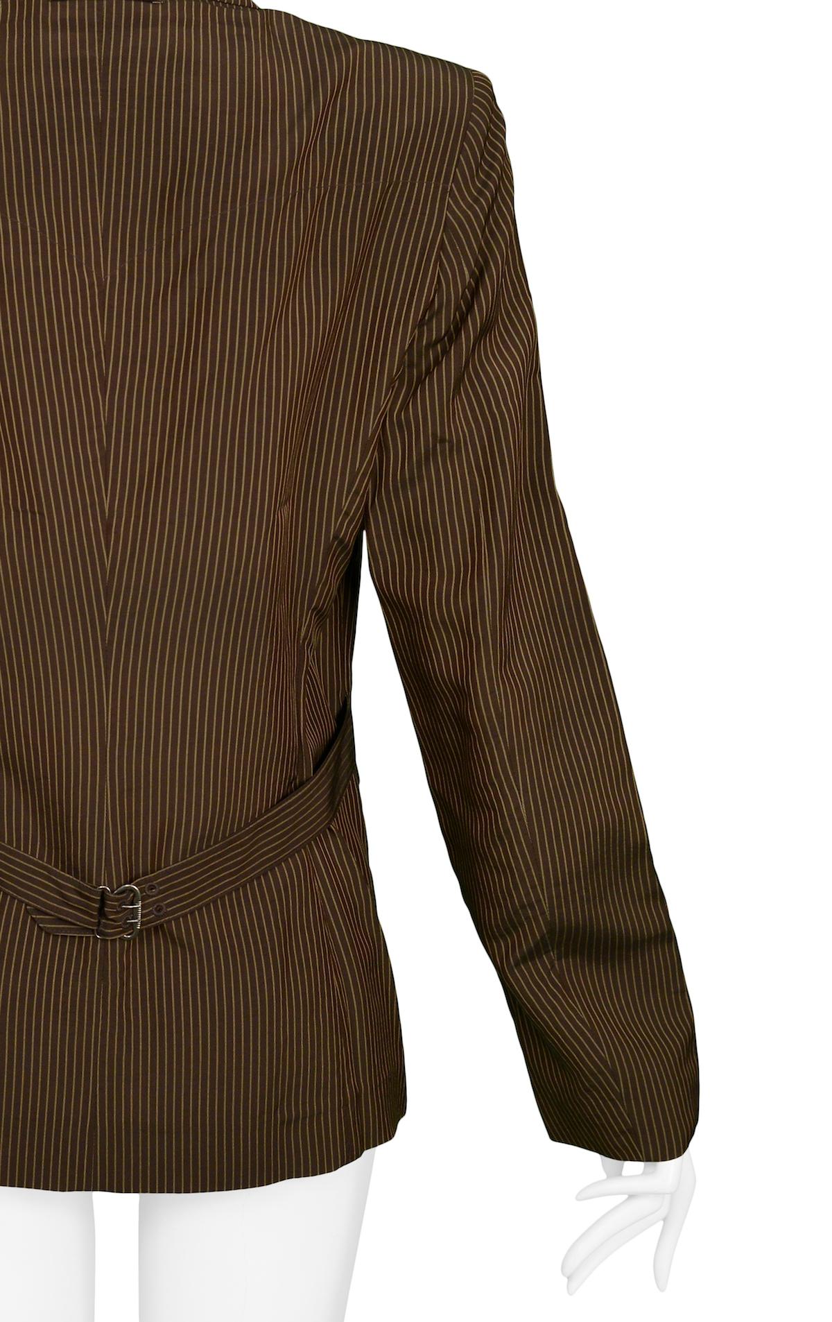 Vintage Jean Paul Gaultier Brown Pinstripe Utility Blazer Jacket In Excellent Condition In Los Angeles, CA