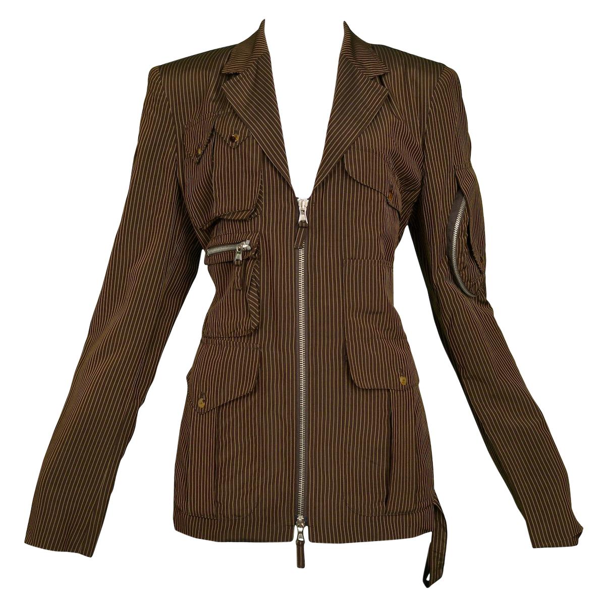 Vintage Jean Paul Gaultier Brown Pinstripe Utility Blazer Jacket