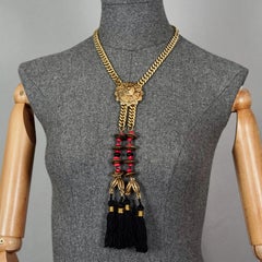 Vintage JEAN PAUL GAULTIER Brutalist Tribal Medallion Chain Tassel Necklace