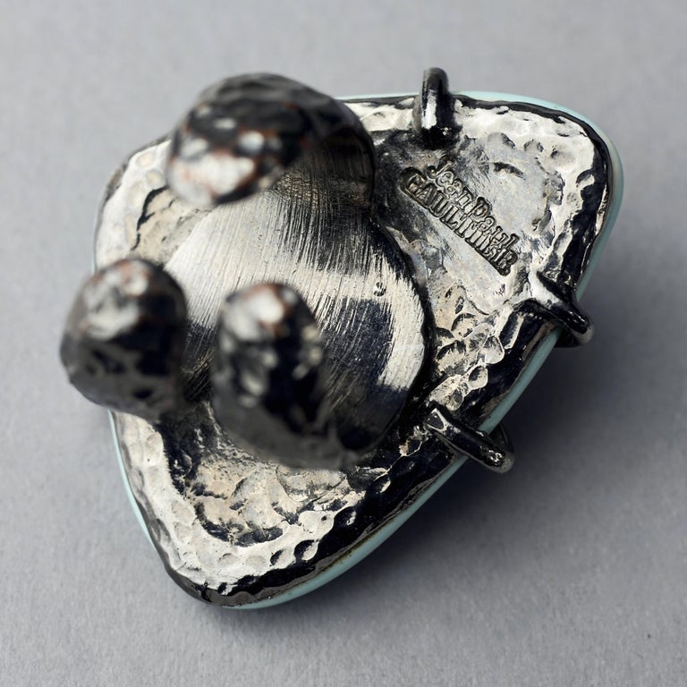 Vintage JEAN PAUL GAULTIER Brutalist Turquoise Ceramic Caged Ring