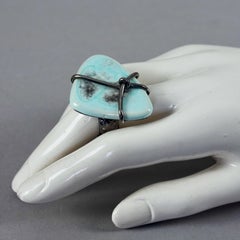 Vintage JEAN PAUL GAULTIER Brutalist Turquoise Ceramic Caged Ring