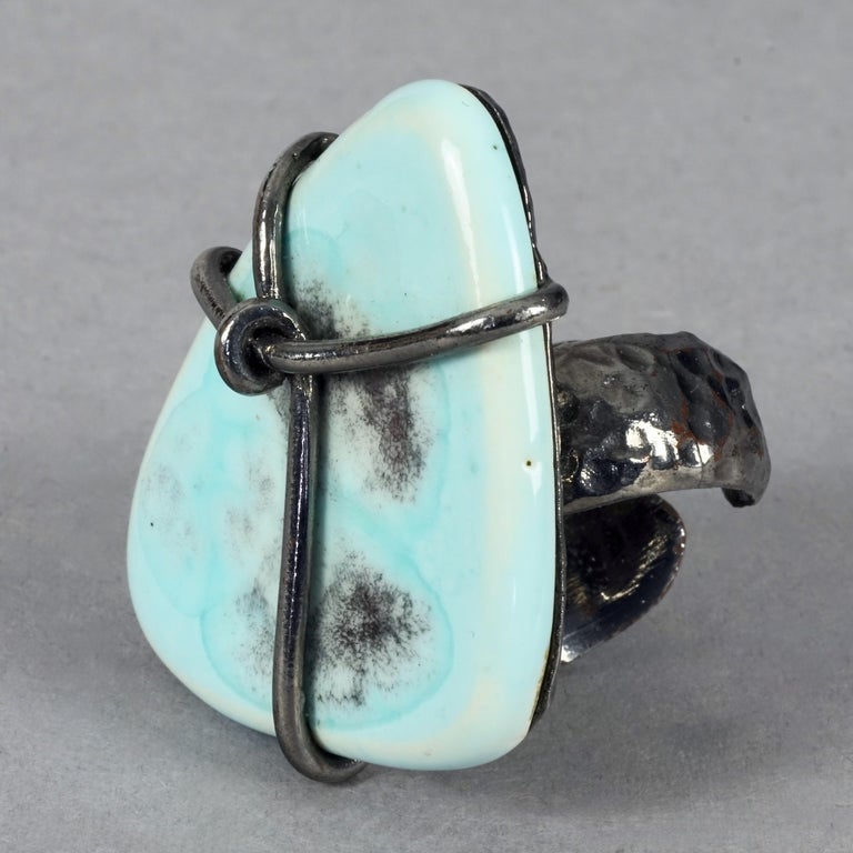 Vintage JEAN PAUL GAULTIER Brutalist Turquoise Ceramic Caged Ring