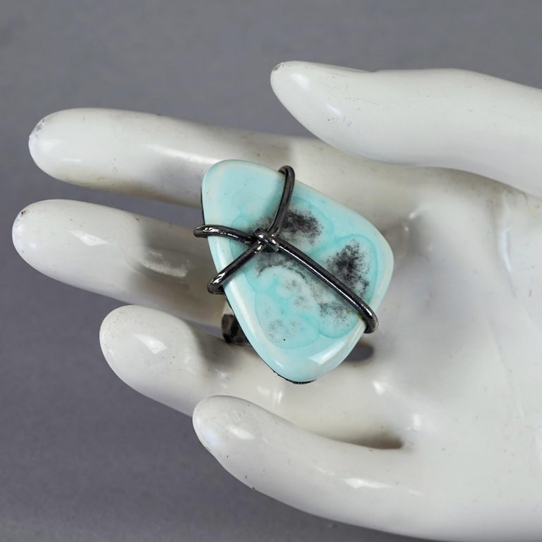 Vintage JEAN PAUL GAULTIER Brutalist Turquoise Ceramic Caged Ring