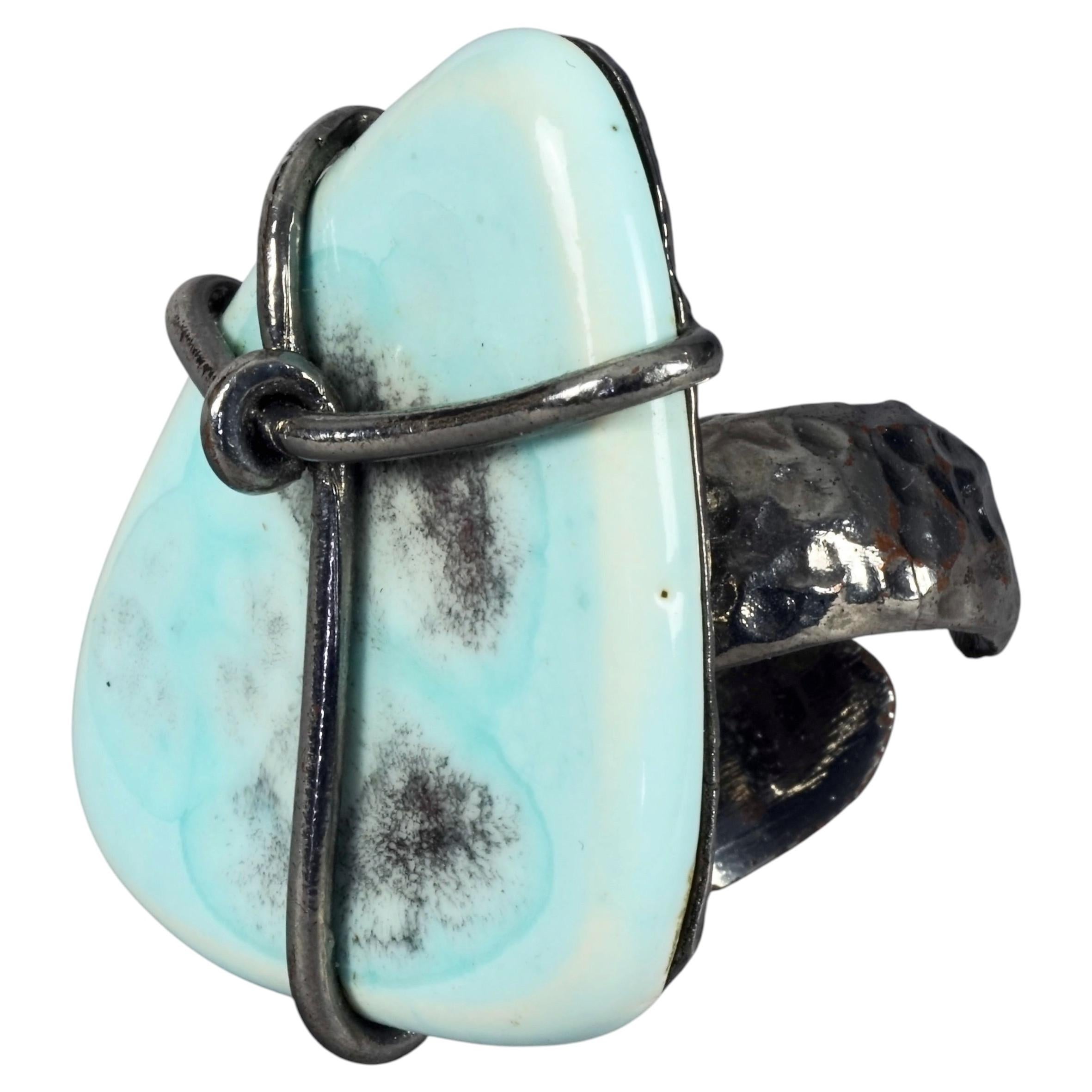 Vintage JEAN PAUL GAULTIER Brutalist Turquoise Ceramic Caged Ring