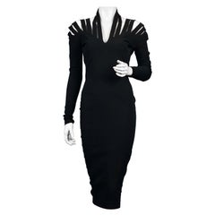 Vintage JEAN PAUL GAULTIER Cage Cutout Shoulder Bodycon Black Dress