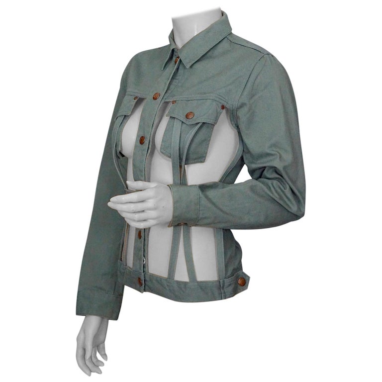 Vintage JEAN PAUL GAULTIER Cage Openwork Military Green Jacket For Sale at  1stDibs