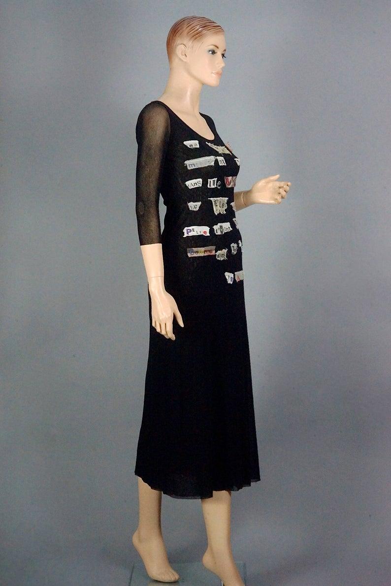 Vintage JEAN PAUL GAULTIER Collage Applique Patches Sheer Mesh Dress In Excellent Condition In Kingersheim, Alsace