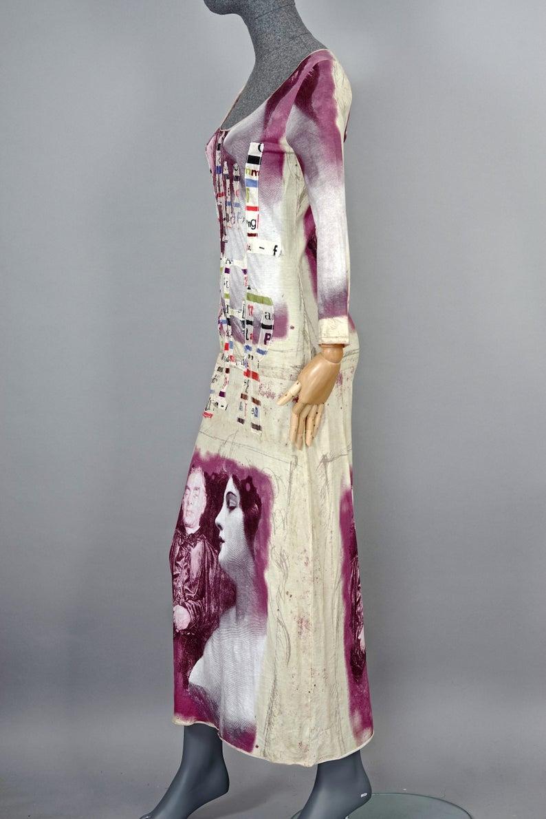 Gray Vintage JEAN PAUL GAULTIER Collage Portrait Print Maxi Dress