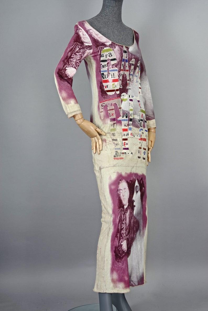 Vintage JEAN PAUL GAULTIER Collage Portrait Print Maxi Dress In Excellent Condition In Kingersheim, Alsace