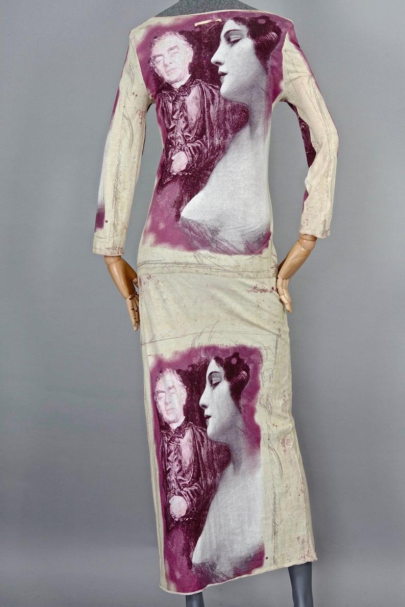 Women's Vintage JEAN PAUL GAULTIER Collage Portrait Print Maxi Dress