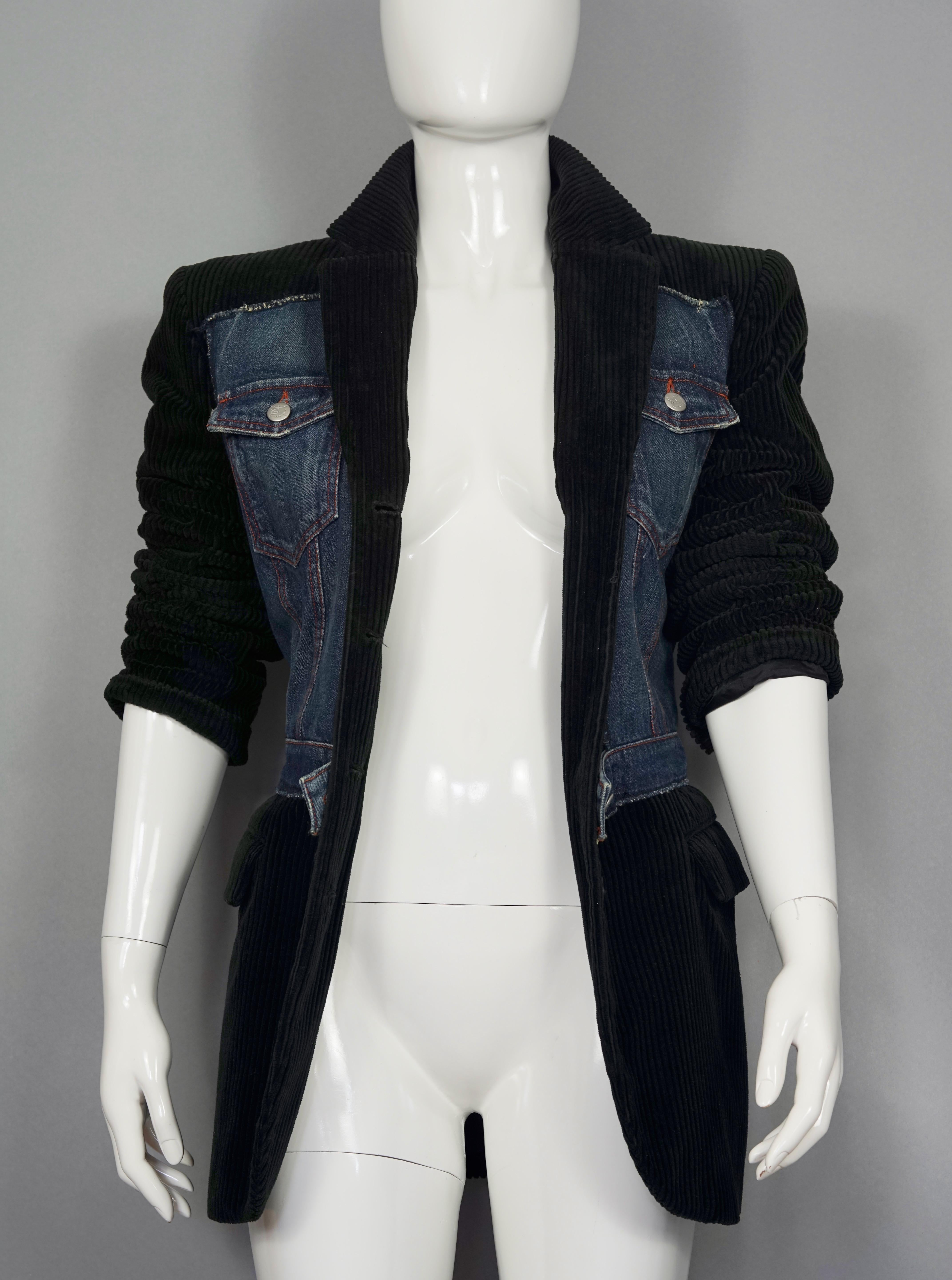 JEAN PAUL GAULTIER Schwarzer kombinierter Denim-Blazer aus Kord in Schwarz 3