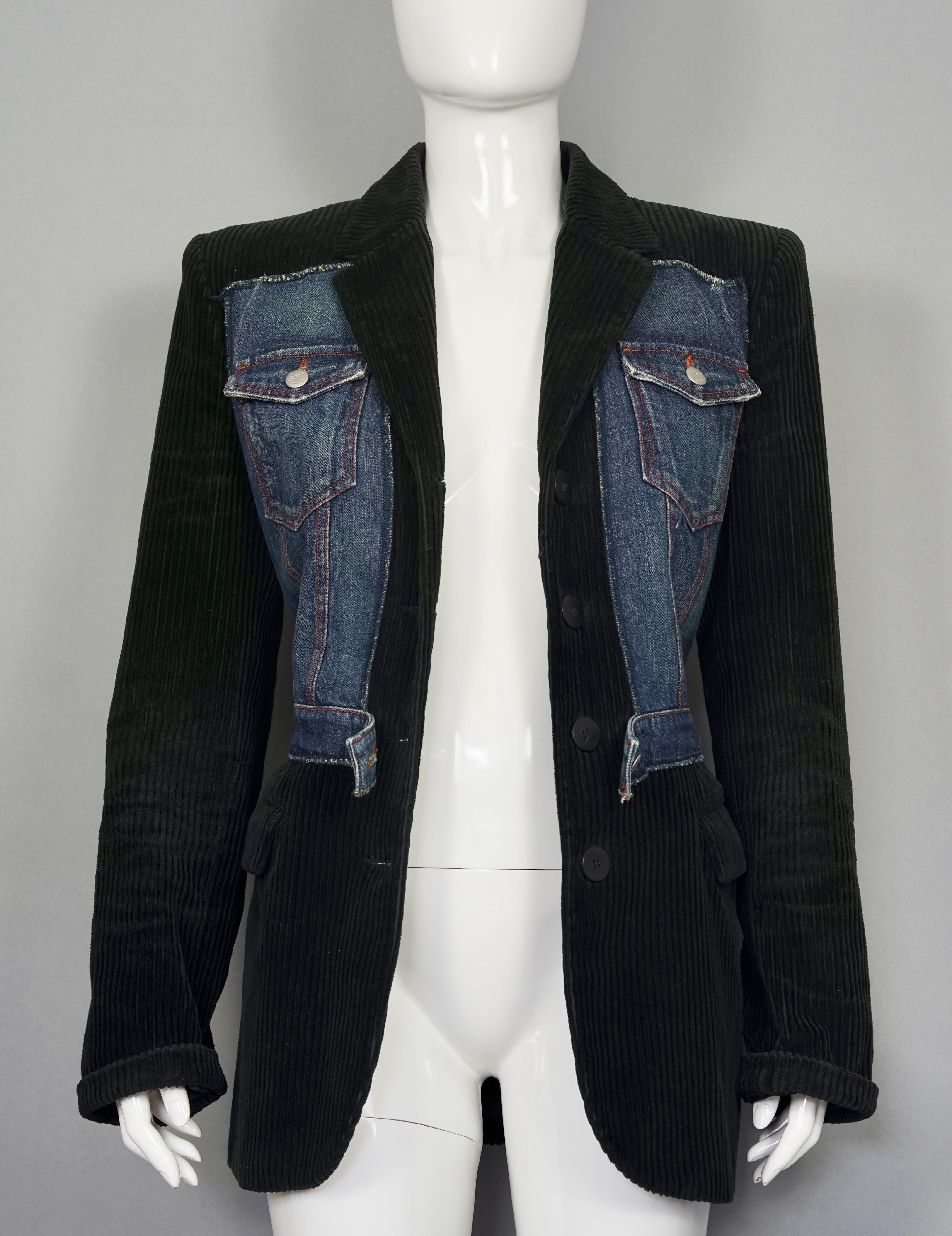 Vintage JEAN PAUL GAULTIER Combined Denim Black Corduroy Blazer Jacket In Good Condition In Kingersheim, Alsace