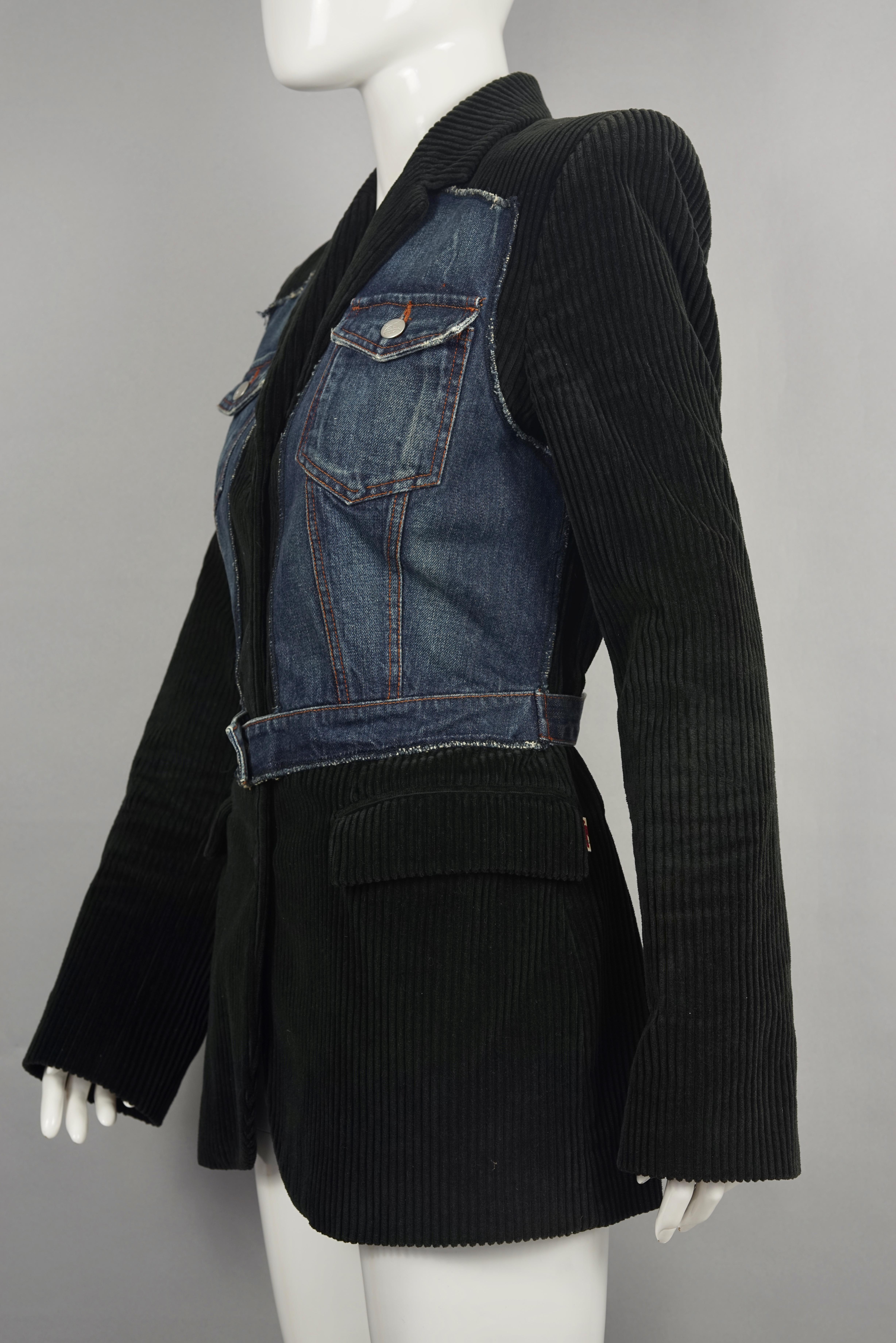 JEAN PAUL GAULTIER Schwarzer kombinierter Denim-Blazer aus Kord in Schwarz im Zustand „Gut“ in Kingersheim, Alsace