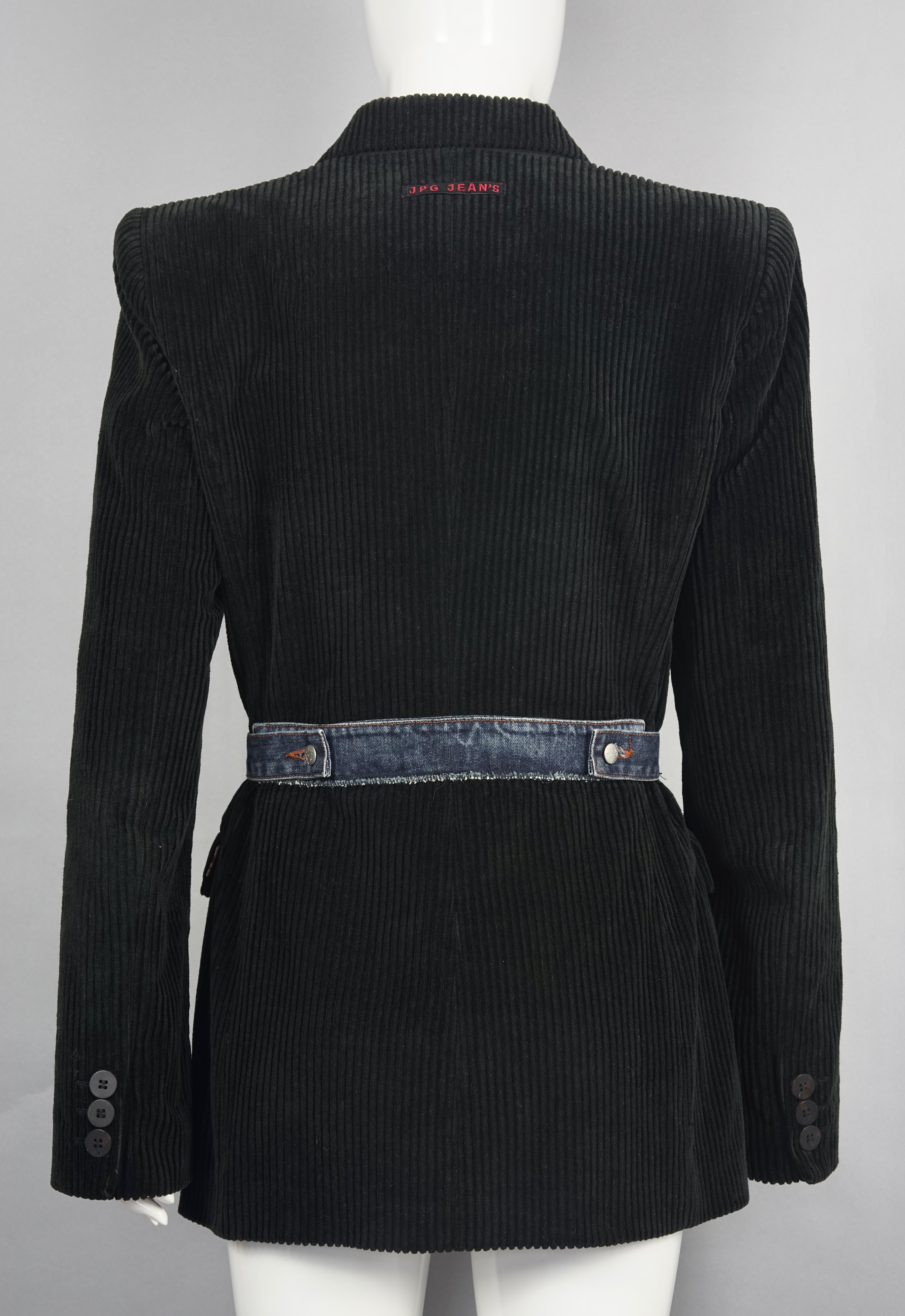 Vintage JEAN PAUL GAULTIER Combined Denim Black Corduroy Blazer Jacket 1