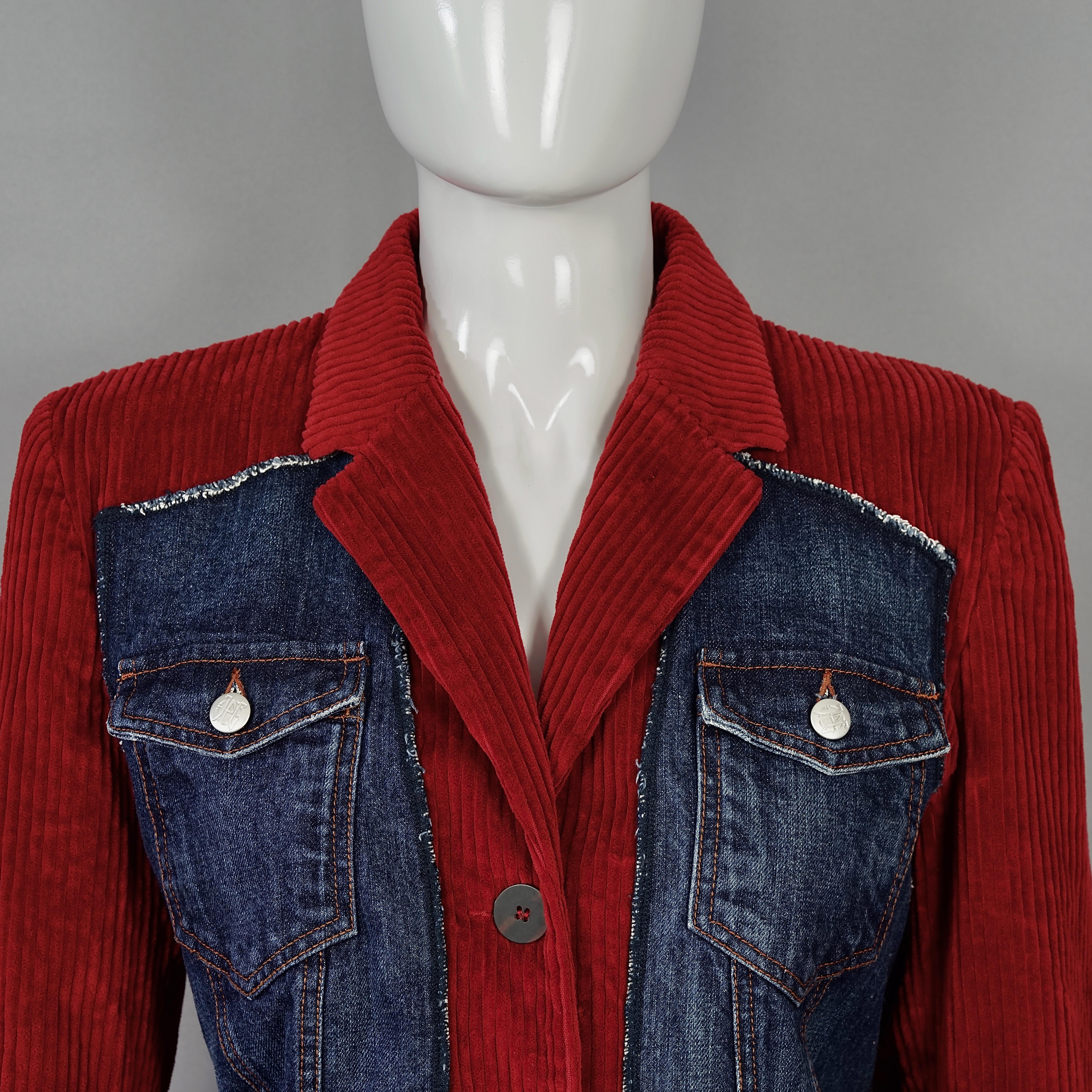 Red Vintage JEAN PAUL GAULTIER Combined Denim Corduroy Blazer Jacket