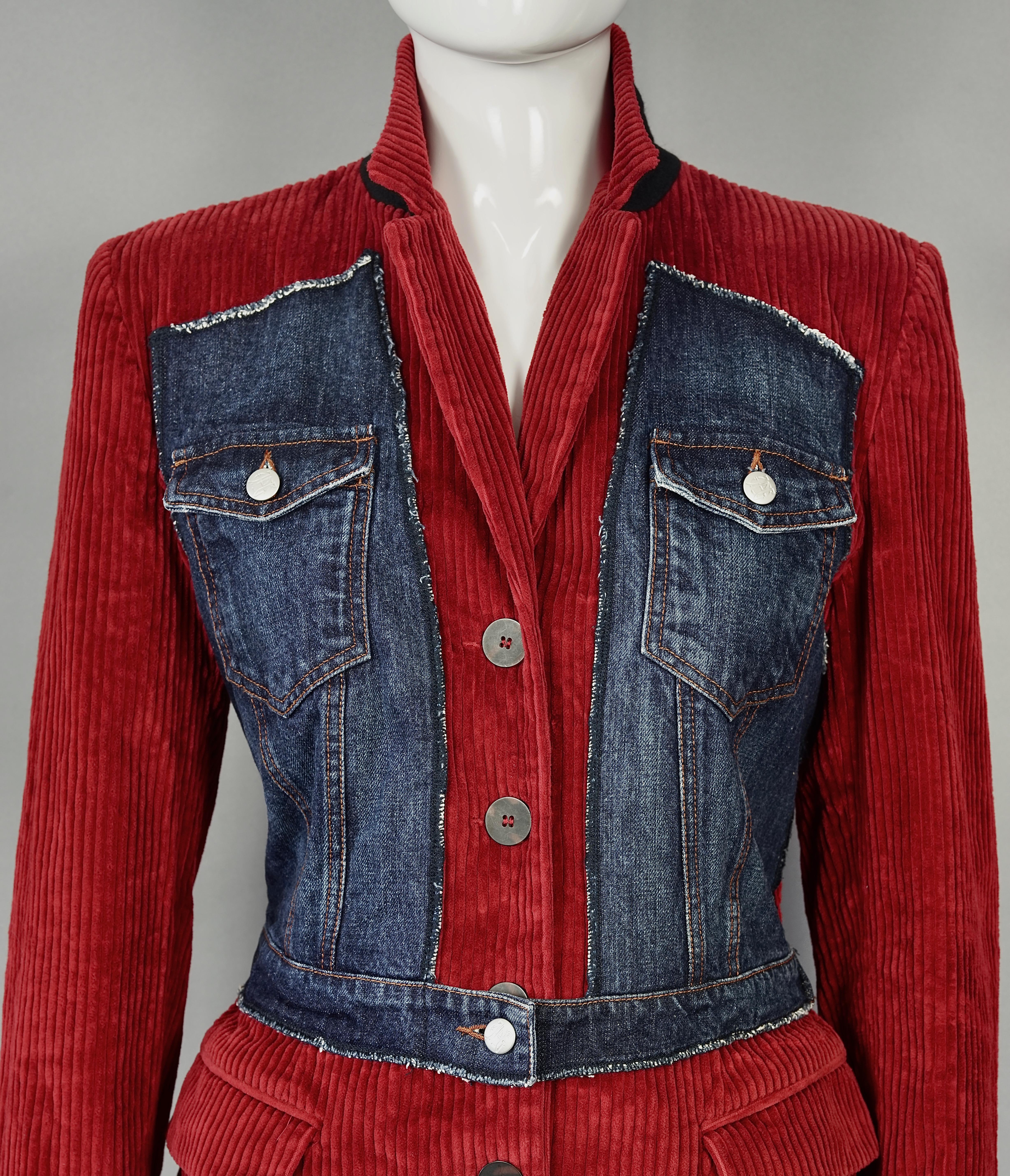 Vintage JEAN PAUL GAULTIER Combined Denim Corduroy Blazer Jacket In Excellent Condition In Kingersheim, Alsace